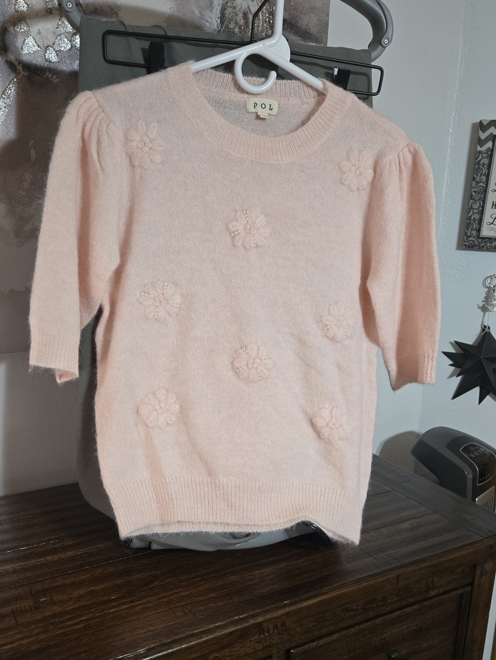 POL Soft Pink Floral Knit Sweater - L Ptp19